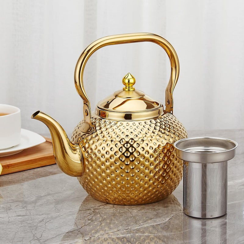SANQIAHOME 1500ml teapot with Infuser stainless steel Water Boilers lifting handle Tea Maker Water Kettle for Induction/Gas gold - Image 2